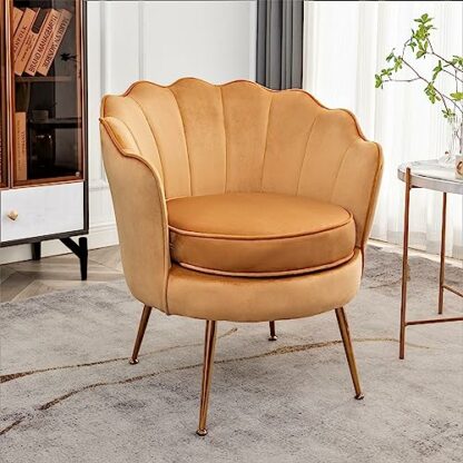 Container Furniture Direct Velvet Barrel Accent Chair with Scalloped Silhouette and Gold Metal Legs, Decorative Piece Suitable for Traditional, Modern, and Contemporary Spaces 3 Container Furniture Direct Velvet Barrel Accent Chair with Scalloped Silhouette and Gold Metal Legs, Decorative Piece Suitable for Traditional, Modern, and Contemporary Spaces - Image 3