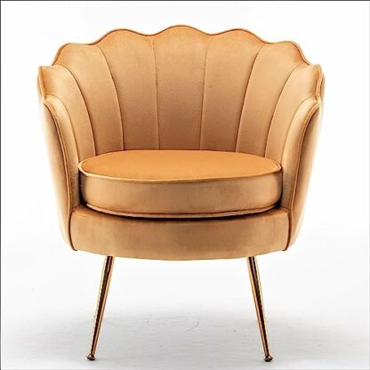 Container Furniture Direct Velvet Barrel Accent Chair with Scalloped Silhouette and Gold Metal Legs, Decorative Piece Suitable for Traditional, Modern, and Contemporary Spaces 4 Container Furniture Direct Velvet Barrel Accent Chair with Scalloped Silhouette and Gold Metal Legs, Decorative Piece Suitable for Traditional, Modern, and Contemporary Spaces - Image 4