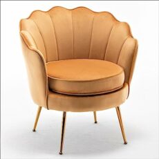 Container Furniture Direct Velvet Barrel Accent Chair with Scalloped Silhouette and Gold Metal Legs, Decorative Piece Suitable for Traditional, Modern, and Contemporary Spaces