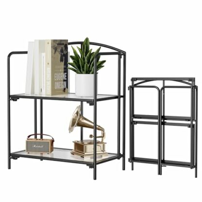 Crofy No Assembly Folding Bookshelf for Living Room, Collapsible Book Shelf for Home Office, Portable Bookcase Storage Organizer - Image 2