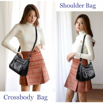 Crossbody Shoulder Bag for Women Multi Pocket Messenger Bag Soft PU Leather Cross-Body Handbags for Ladies - Image 3
