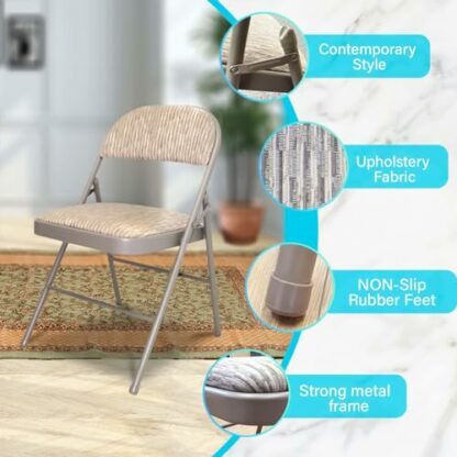 Crystals Deluxe Fabric Folding Foldable Chairs, Heavy Duty Fold Away Chair with Padded Fabric Seats & Metal Frame for Dinning, Home, Office, Indoor & Outdoor Use - Grey (1) 4 Crystals Deluxe Fabric Folding Foldable Chairs, Heavy Duty Fold Away Chair with Padded Fabric Seats & Metal Frame for Dinning, Home, Office, Indoor & Outdoor Use - Grey (1) - Image 4