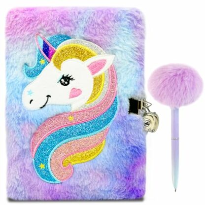 Cuackamily Unicorn Notebook,Secret Diary for Girls,Plush Journal with Lock,Sparkly Unicorn Diary set with Pen,A5 Writing Drawing Notepad Stationary Set Toys Gift for 6 7 8 9 Year Old Kids Girls Boys - Image 2