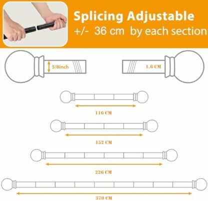 Curtain Poles, Single Curtain Rods for Windows, 1.6 cm Decorative Curtain Poles Set, Splicing Metal Curtain Poles with Brackets - Image 3