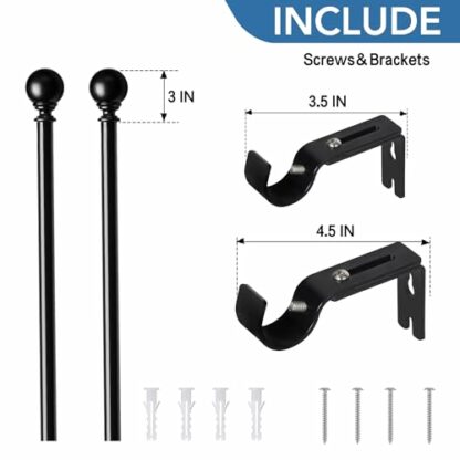 Curtain Poles for Eyelet Curtains, 25mm Curtain Rod with 2 Round Finials, Black 33-300cm, Curtain Pole for Living Room, Bedroom, Window, door - Image 3