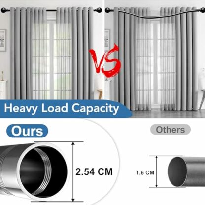 Curtain Poles for Eyelet Curtains, 25mm Curtain Rod with 2 Round Finials, Black 33-300cm, Curtain Pole for Living Room, Bedroom, Window, door - Image 4