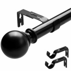 Curtain Poles for Eyelet Curtains, 25mm Curtain Rod with 2 Round Finials, Black 33-300cm, Curtain Pole for Living Room, Bedroom, Window, door