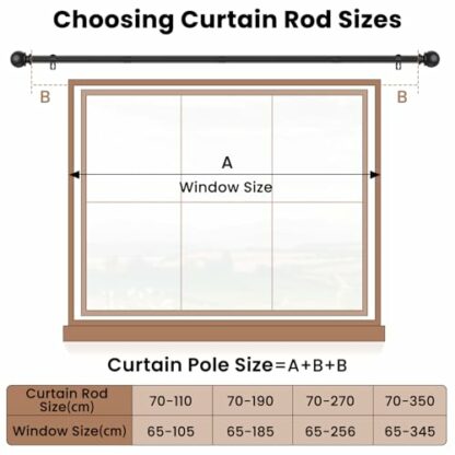 Curtain Poles for Eyelet Curtains, Curtain Rod with Round Finial Heavy Duty Decorative Windows Drapery Rod Black and Silver - Image 4