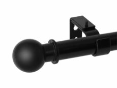 Curtain Poles with Round Finials, Extendable, 25mm, Black Curtain Pole for Eyelet Curtains, Metal Curtain Rod with Adjustable Brackets Fittings for Bedroom, Living Room, Kitchen