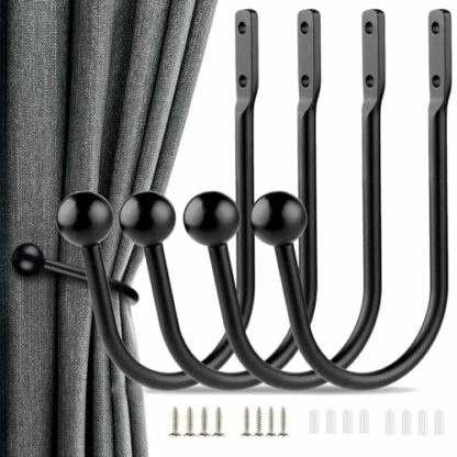 Curtain Tie Backs Hooks 4 Pack Curtain Holdbacks Elegant Curtain Tiebacks Metal Tie Back Hooks for Curtains Holder Wall Hooks with Screws - Image 2