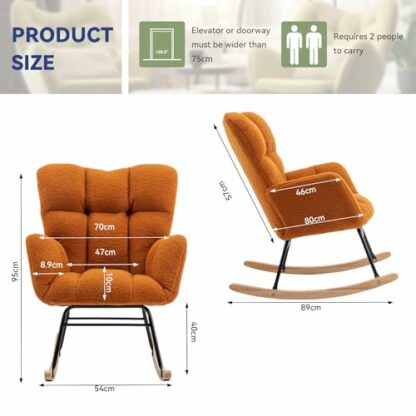 DEKKETO Nursing Rocking Chair, Rocking Chair for Nursery, Comfy Rocking Armchair with High Backrest for Adults Living Room Bedroom - Image 3