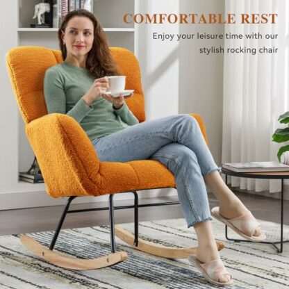 DEKKETO Nursing Rocking Chair, Rocking Chair for Nursery, Comfy Rocking Armchair with High Backrest for Adults Living Room Bedroom - Image 4