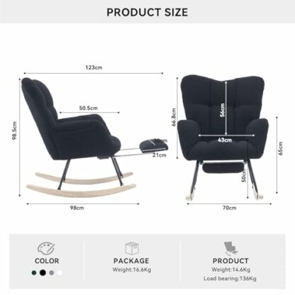 DEKKETO Nursing Rocking Chair with Footstool, Teddy Armchair and Footstool Sets for Adults Indoor, Wooden Glider Nursery Chair for Mum - Image 3