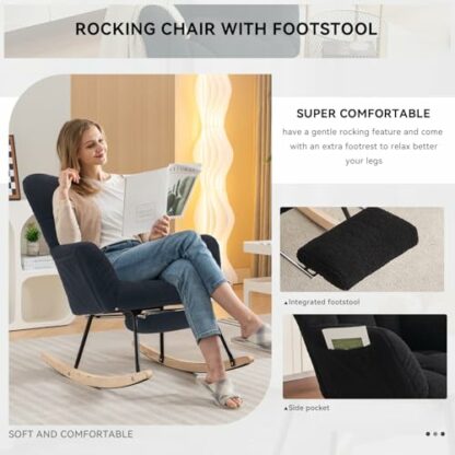 DEKKETO Nursing Rocking Chair with Footstool, Teddy Armchair and Footstool Sets for Adults Indoor, Wooden Glider Nursery Chair for Mum - Image 4