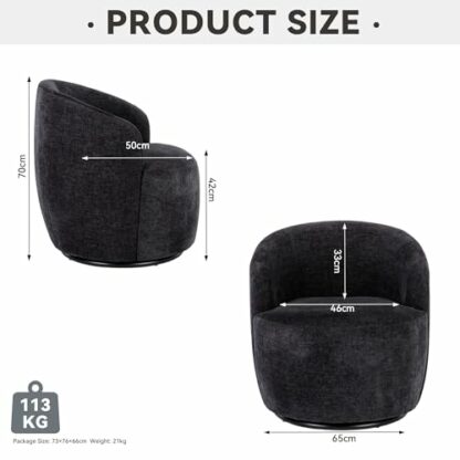 DEKKETO Swivel Cuddle Chair, Round Accent Tub Armchair with 360° Rotating Metal Base, Comfy Cozy Boucle Chair Sofa Reading Chair for Living Room Bedroom 3 DEKKETO Swivel Cuddle Chair, Round Accent Tub Armchair with 360° Rotating Metal Base, Comfy Cozy Boucle Chair Sofa Reading Chair for Living Room Bedroom - Image 3