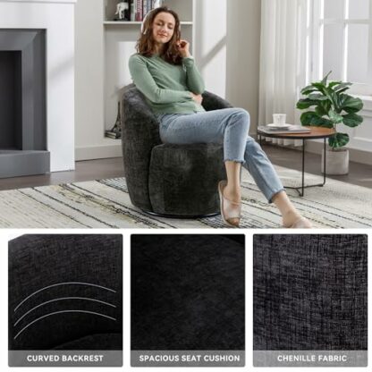 DEKKETO Swivel Cuddle Chair, Round Accent Tub Armchair with 360° Rotating Metal Base, Comfy Cozy Boucle Chair Sofa Reading Chair for Living Room Bedroom 4 DEKKETO Swivel Cuddle Chair, Round Accent Tub Armchair with 360° Rotating Metal Base, Comfy Cozy Boucle Chair Sofa Reading Chair for Living Room Bedroom - Image 4