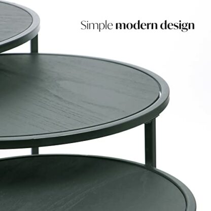 DIVCHI Round Nesting Set of 3, Modern Wooden Look with Metal Black Base Coffee Side Tables for Small Spaces, Nightstand Bedside Table for Living Room, Bedroom,Balcony - Image 4