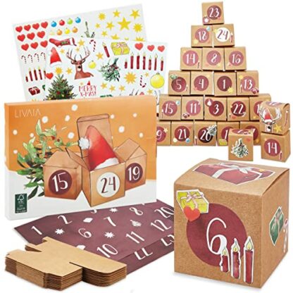 DIY Advent Calendar Kit: Beautiful Craft Advent Calendar 2023 with 24 Cube Boxes and Sticker Paper with Designs – Empty Advent Calendar to fill Yourself – Lovely DIY Christmas Advent Calendar LIVAIA 2 DIY Advent Calendar Kit: Beautiful Craft Advent Calendar 2023 with 24 Cube Boxes and Sticker Paper with Designs – Empty Advent Calendar to fill Yourself – Lovely DIY Christmas Advent Calendar LIVAIA - Image 2