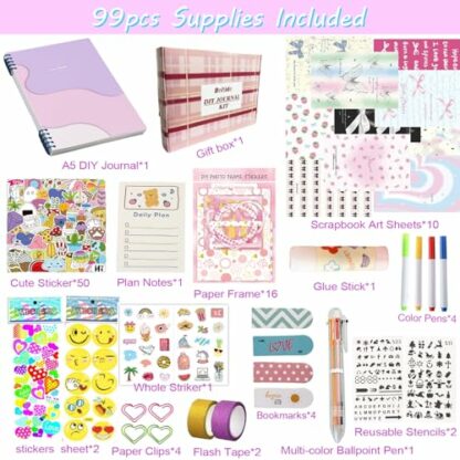 DIY Journal Set for Girls, Art and Crafts Gift for Kids Age 8-12, Scrapbook for Teen Tween Girls Birthday Presents, Stickers Toys Kids Christmas Gifts, Girls Toys Diary Supplies 3 DIY Journal Set for Girls, Art and Crafts Gift for Kids Age 8-12, Scrapbook for Teen Tween Girls Birthday Presents, Stickers Toys Kids Christmas Gifts, Girls Toys Diary Supplies - Image 3