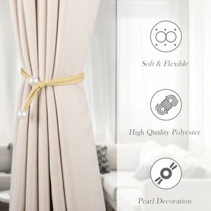 Dalababa 2/3 Pair Curtain Tie Backs Rope, Polyester Hand-Woven Drapery Holdbacks, Pearl Curtain Tiebacks Straps Buckles for Home Decor - Image 4