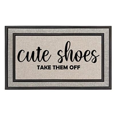 Daylor Outdoor Indoor Doormat 18" x 30" Gray/Beige/Black Rubber Backed Door Mat Cute Shoes Take Them Off Funny - Image 2