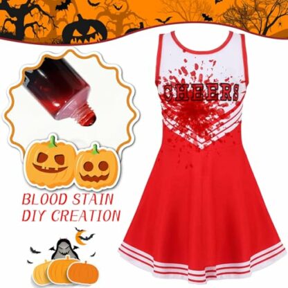 Dead Cheerleader Halloween Costume Kids, Zombie Cheerleader Costume for Girls with Fake Blood, Halloween Fancy Dress Outfit Kids for Halloween Parties - Image 3