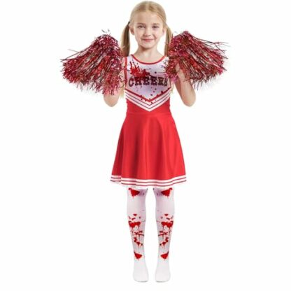 Dead Cheerleader Halloween Costume Kids, Zombie Cheerleader Costume for Girls with Fake Blood, Halloween Fancy Dress Outfit Kids for Halloween Parties - Image 4