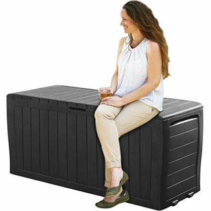 Deuba® Marvel+ Plus by KETER 270 Litre Outdoor Garden Storage Box | 220kg Capacity Bench Seat 71 Gallon Lockable Balcony Patio Furniture Cushion Chest Pillow Box Anthracite Graphite Grey 4 Deuba® Marvel+ Plus by KETER 270 Litre Outdoor Garden Storage Box | 220kg Capacity Bench Seat 71 Gallon Lockable Balcony Patio Furniture Cushion Chest Pillow Box Anthracite Graphite Grey - Image 4