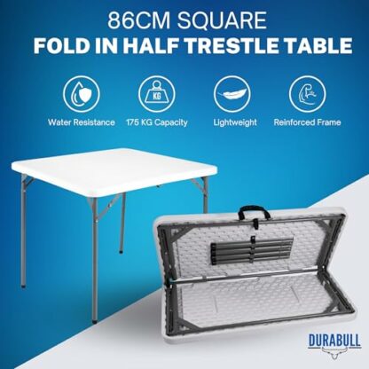 Durabull Plastic Folding Trestle Table - Versatile Indoor & Outdoor Solution for All Occasions - Easy Setup, Folds in Half for Compact Storage, Portable with Carry Handle - Image 4