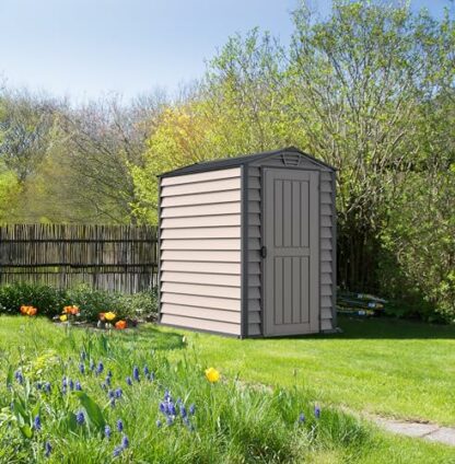 Duramax Plastic Garden Shed with Heavy-Duty Plastic Floor and Fixed Window on Doors - Image 3