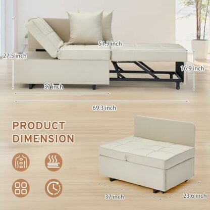 EROMMY 3-in-1 Chair Bed, Multi-Function Convertible Sleeper Single Sofa Bed with Adjustable Backrest, Pull Out Folding Chair Bed for Living Room, Bedroom, Small Space - Image 4