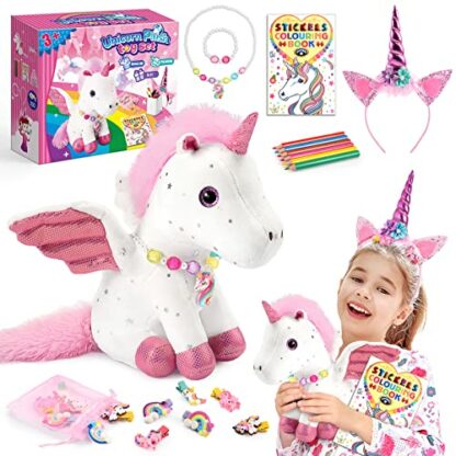 EUCOCO Unicorn Gifts Unicorn Plush Toys Set for Kids with Bracelet Making Kit Unicorn Colouring Book Kids Toys Age 3-7 - Image 2