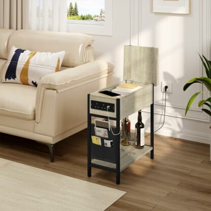 EUGAD Side Table with Socket, Coffee Table, Sofa End Table with Charging Station, Bedside Table with Flip-up Tabletop, Storage Bag, 2 USB Ports+2 Sockets 3 EUGAD Side Table with Socket, Coffee Table, Sofa End Table with Charging Station, Bedside Table with Flip-up Tabletop, Storage Bag, 2 USB Ports+2 Sockets - Image 3