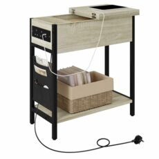 EUGAD Side Table with Socket, Coffee Table, Sofa End Table with Charging Station, Bedside Table with Flip-up Tabletop, Storage Bag, 2 USB Ports+2 Sockets