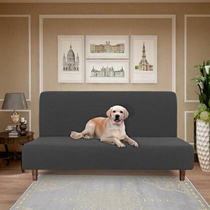 Easy-Going 100% Waterproof Futon Cover, Dual Waterproof Couch Cover for Futon, Stretch Jacquard Armless Sofa Cover, Leakproof Furniture Protector for Kids, Pets, Dog and Cat (Futon, Dark Gray) - Image 3