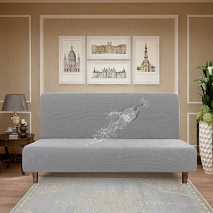 Easy-Going 100% Waterproof Futon Cover, Dual Waterproof Couch Cover for Futon, Stretch Jacquard Sofa Cover, Leakproof Furniture Protector for Kids, Pets, Dog and Cat (Futon, Light Gray) 3 Easy-Going 100% Waterproof Futon Cover, Dual Waterproof Couch Cover for Futon, Stretch Jacquard Sofa Cover, Leakproof Furniture Protector for Kids, Pets, Dog and Cat (Futon, Light Gray) - Image 3