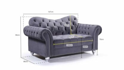 Elegance Chesterfield Sofa - Graphite Grey Velvet Upholstery - 3 Seater, 2 Seater, 1 Seater - Image 3
