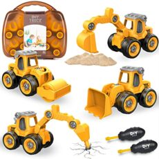 Eucomir 4 in 1 Construction Vehicles Digger Toys Set for 3 Years Old Boys, DIY Excavator Truck Toy with Screwdriver, Building Educational Take Apart Assembly Engineering Truck for Kids