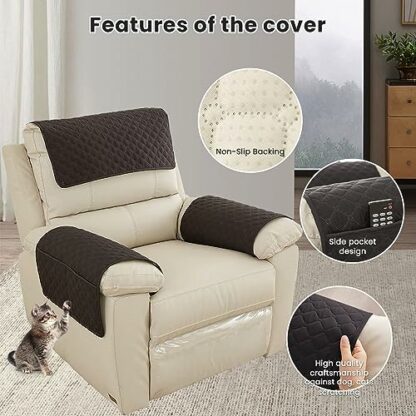 FANSU Armchair Arm Cover, Headrest Cover - Recliner Chair Covers for Electric Chair 1 2 3 Seater 3 pc with Pockets, Waterproof Slipcover for Armchairs, Sofa Armrest Cover - Image 3