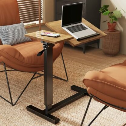 FATIVO Overbed Bedside Table Adjustable Heights : Mobile Over Bed Bedside Desk with Hidden Rolling Wheels Tilting Desktop C Shape Sofa Side Table Hospital Bed End Table Laptop Table for Sofa Bed - Image 3