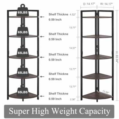 FATORRI 5 Tier Tall Industrial Corner Bookshelf - Image 3