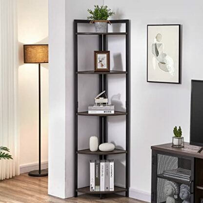 FATORRI 5 Tier Tall Industrial Corner Bookshelf - Image 2