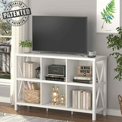 FATORRI 6 Cube Storage Organizer with Shelf, Long Wood and Metal Cubby Bookcase, Industrial Horizontal Bookshelf (White Oak, 47 Inch) - Image 3