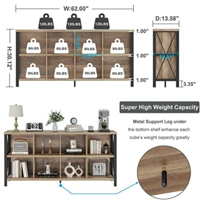 FATORRI 8 Cube Storage Organizer Bookshelf, Rustic Wood Cubby Bookcase, Industrial Horizontal Long Shelf for Living Room (Rustic Oak, 62 Inch) 3 FATORRI 8 Cube Storage Organizer Bookshelf, Rustic Wood Cubby Bookcase, Industrial Horizontal Long Shelf for Living Room (Rustic Oak, 62 Inch) - Image 3