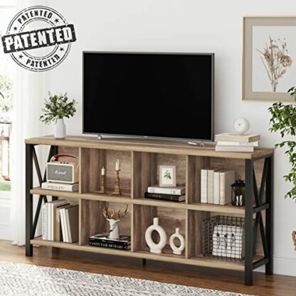 FATORRI 8 Cube Storage Organizer Bookshelf, Rustic Wood Cubby Bookcase, Industrial Horizontal Long Shelf for Living Room (Rustic Oak, 62 Inch) 4 FATORRI 8 Cube Storage Organizer Bookshelf, Rustic Wood Cubby Bookcase, Industrial Horizontal Long Shelf for Living Room (Rustic Oak, 62 Inch) - Image 4