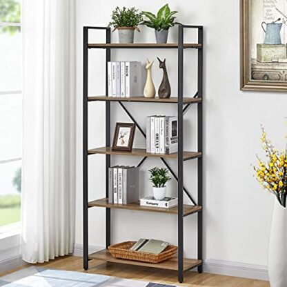 FATORRI Industrial 5 Tier Bookshelf for Home Office (Vintage Oak) - Image 3