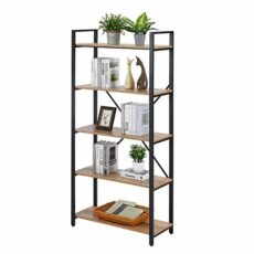 FATORRI Industrial 5 Tier Bookshelf for Home Office (Vintage Oak)