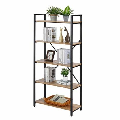 FATORRI Industrial 5 Tier Bookshelf for Home Office (Vintage Oak) - Image 2
