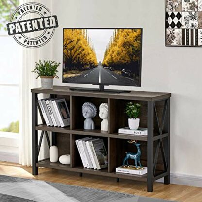 FATORRI Rustic 6 Cube Storage Organizer with Shelf, Wood and Metal Cubby Bookcase, Industrial Horizontal Bookshelf (Walnut Brown, 47 Inch) - Image 4