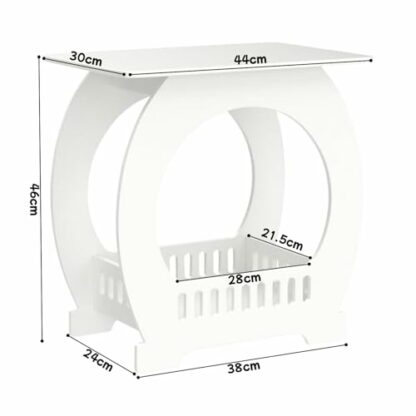 FENGSHENG-SHOP White Bedside Table, Small End Table with Storage Shelf Basket, Side Table Small Spaces, Slim Coffee Tables, White Nightstand, Sofa Table for Living Room,Bedroom,Bathroom,Balcony - Image 4
